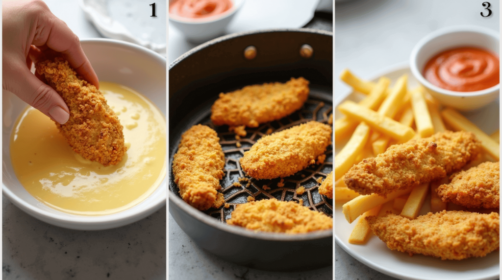 Chicken Tenders and Fries That Will Melt Your Heart 3 Golden Crispy Chicken Tenders and Fries Platter