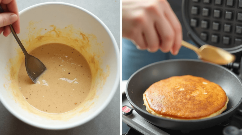 Carmel Salt Pancakes or Waffle Mix 2 Cooking Carmel Salt Pancakes or Waffle mix in the Pan