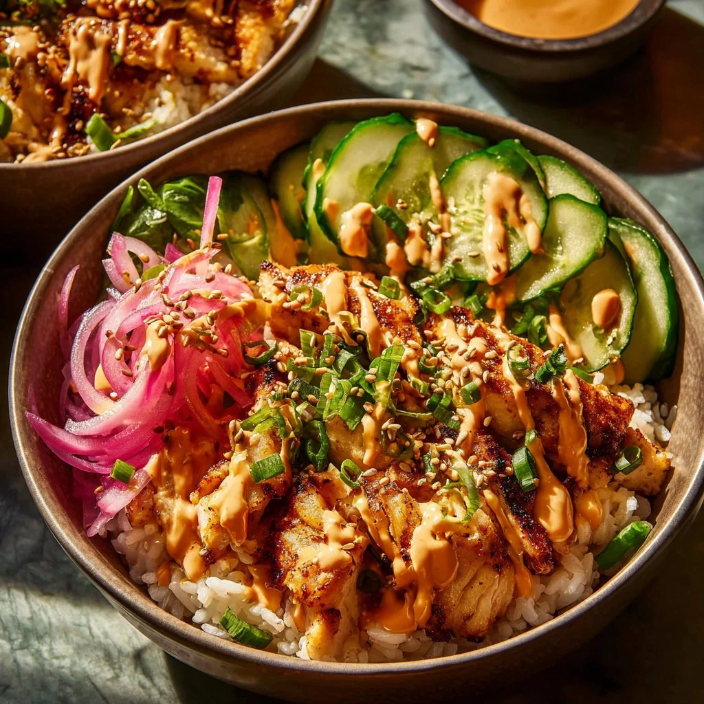 Delicious Bang Bang Chicken Bowl with crispy chicken and vibrant veggies