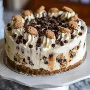 Chocolate Chip Cookie Dough Ice Cream Cake 3 Delicious Chocolate Chip Cookie Dough Ice Cream Cake with chocolate chunks and cookie dough
