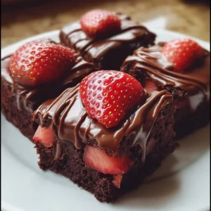 Chocolate Covered Strawberry Brownies 3 Delicious chocolate covered strawberry brownies topped with juicy strawberries