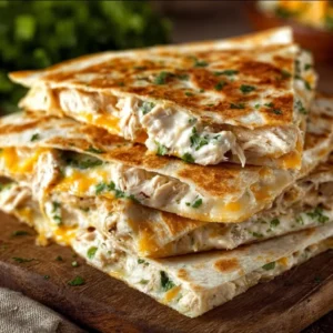 High-protein chicken ranch quesadilla served with fresh ingredients