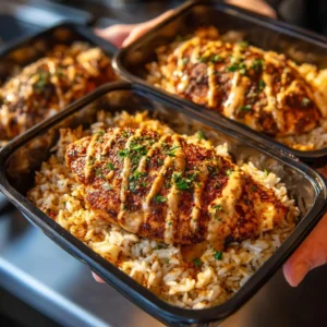 Creamy Cajun Chicken & Rice with spices and herbs, a high protein meal