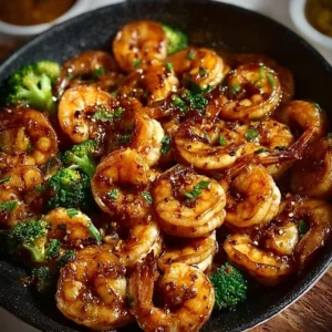 Delicious high-protein honey garlic shrimp served with vegetables