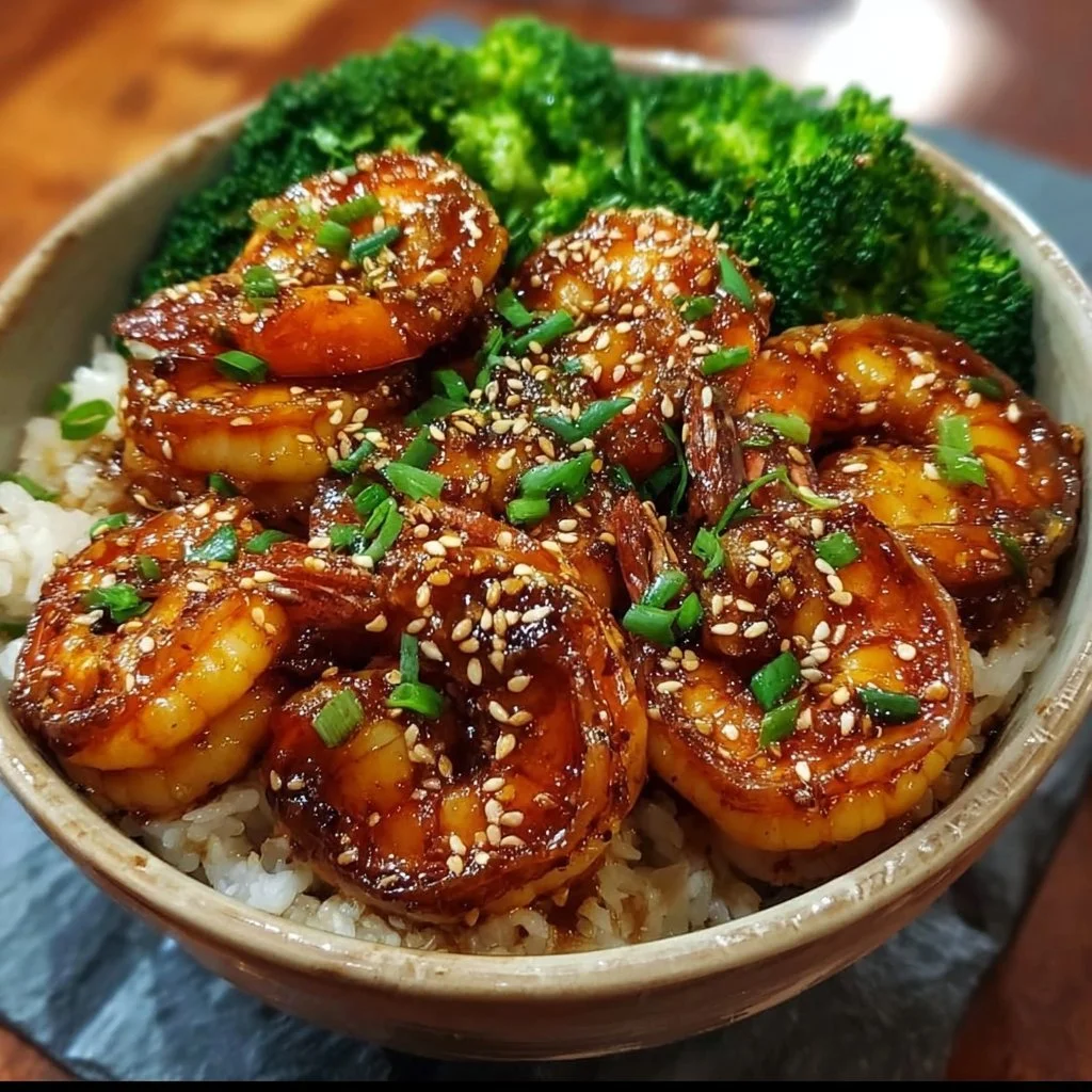 Honey Garlic Shrimp served in a vibrant bowl with vegetables and rice
