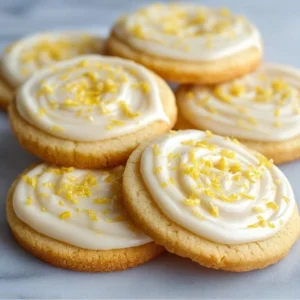 Lemon Frosted Cookies 3 Delicious Lemon Frosted Cookies with bright yellow icing on a plate