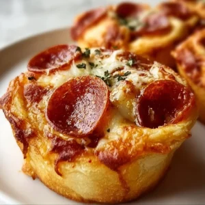 Mini Deep Dish Crescent Roll Pizzas 3 Mini Deep Dish Crescent Roll Pizzas topped with cheese and pepperoni