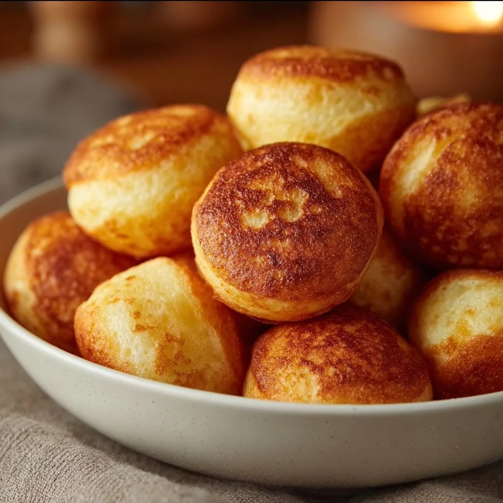 Delicious pancake poppers served on a plate, ideal for breakfast snacks.
