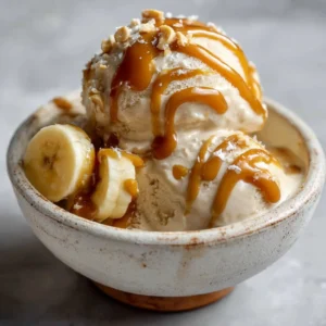 Peanut Butter Banana Nice Cream 3 Delicious Peanut Butter Banana Nice Cream served in a bowl