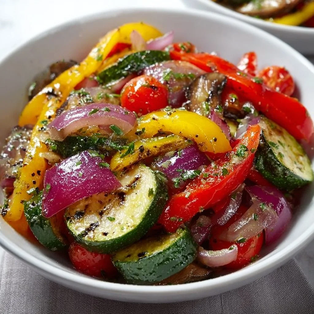 Dish of savory Mediterranean sautéed vegetables with colorful peppers and zucchini