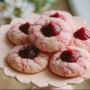 Strawberry Kiss Cookies 3 Delicious strawberry kiss cookies with a soft texture and fruity center