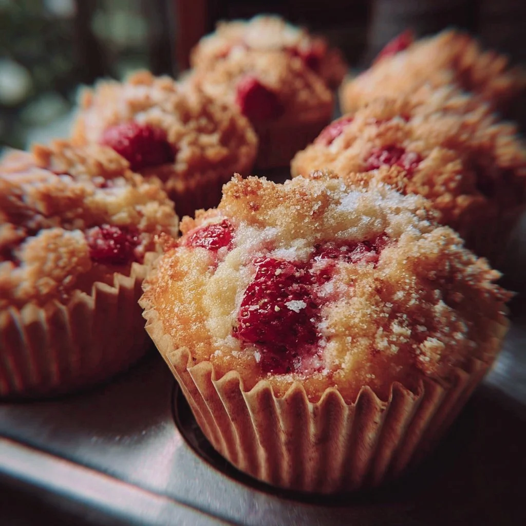 Strawberry shortcake muffins with fresh strawberries and whipped cream