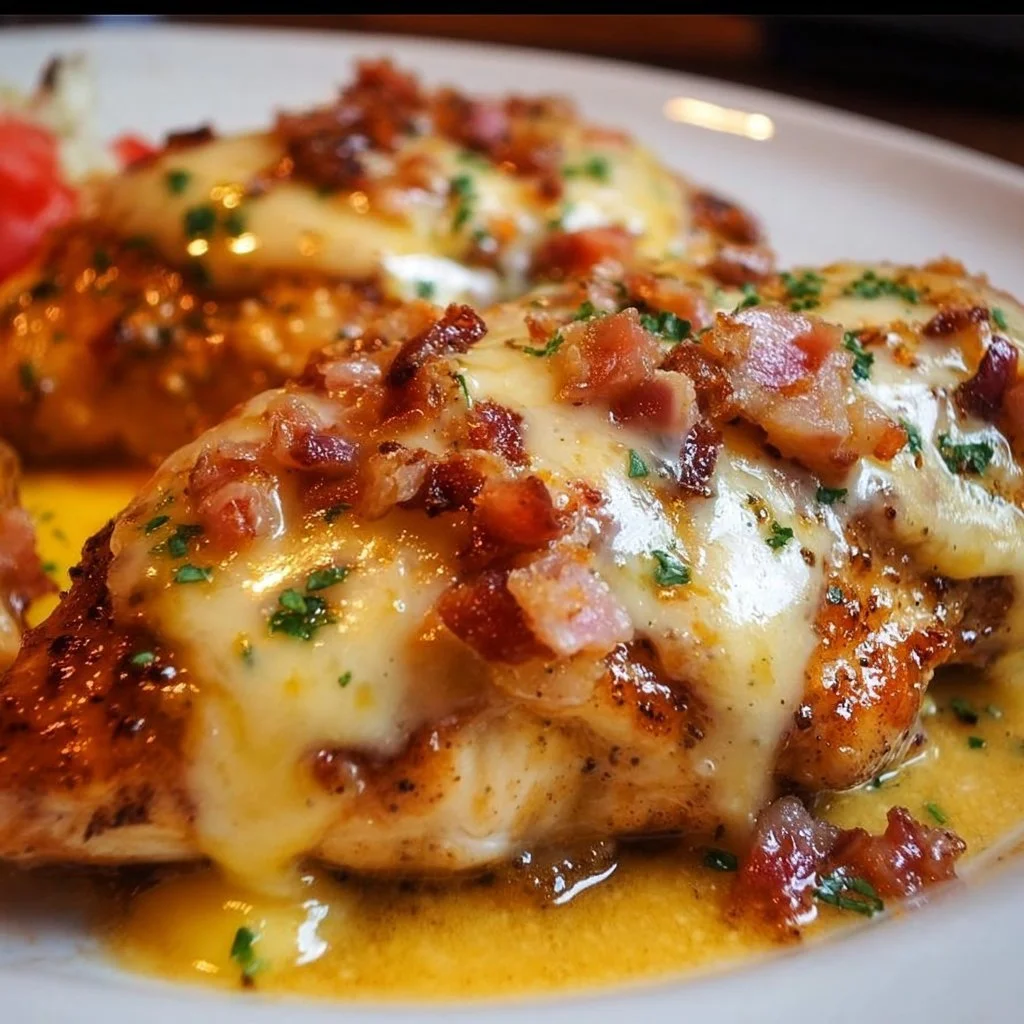 Texas Roadhouse Smothered Chicken topped with jack cheese served on a plate