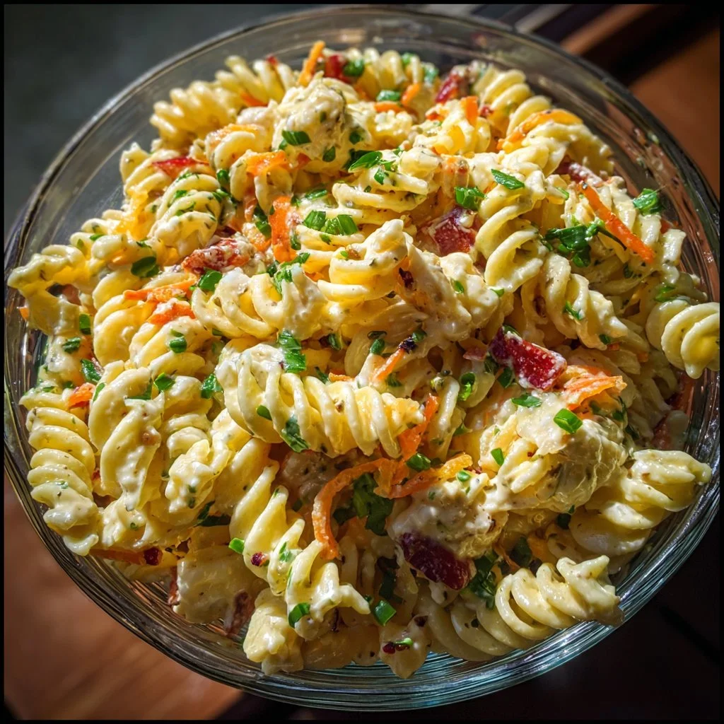 Addictive Crack Pasta Salad made with vibrant ingredients and a creamy dressing