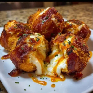 Delicious Buffalo Chicken Bacon Mozzarella Bombs ready to be served.