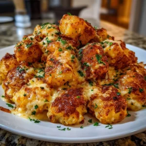 Cheddar Ranch Chicken Tater Tot Bake with melted cheese and crispy tots