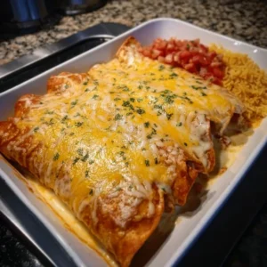 Cheese Chicken Enchiladas 3 Plate of cheese chicken enchiladas topped with melted cheese and green onions