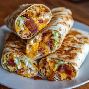 Cheesy Bacon Ranch Wraps 3 Cheesy bacon ranch wraps with fresh ingredients and crispy bacon