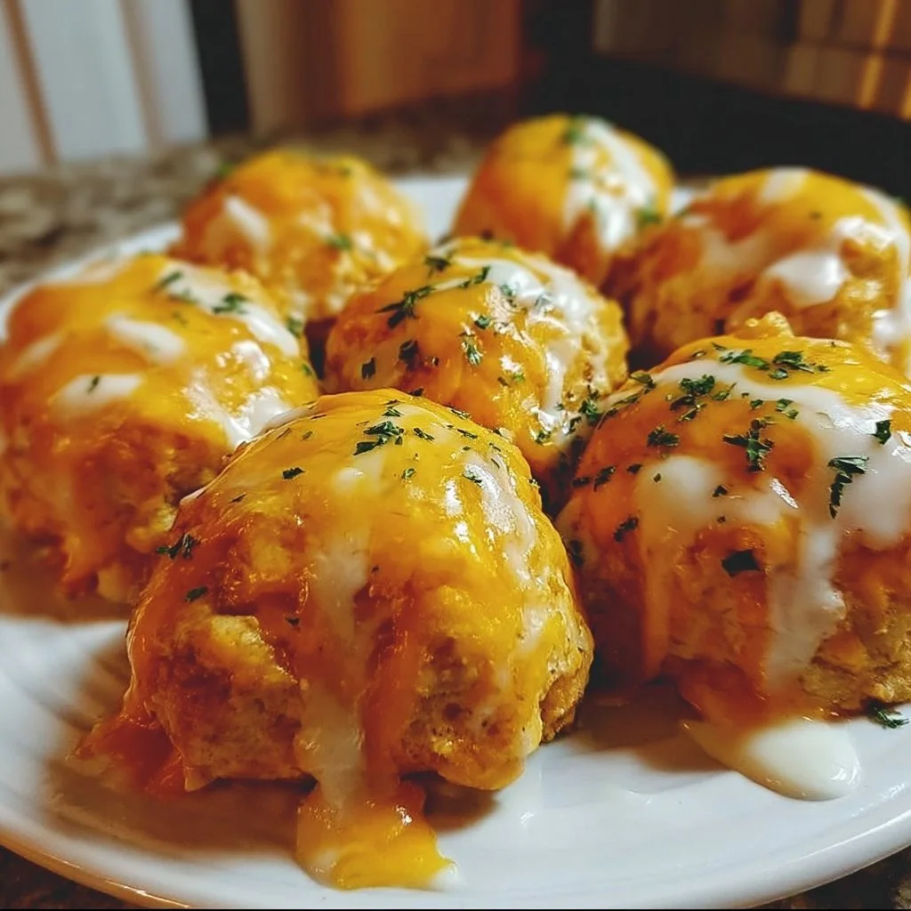 Cheesy Buffalo Ranch Chicken Bombs ready to serve as a tasty appetizer