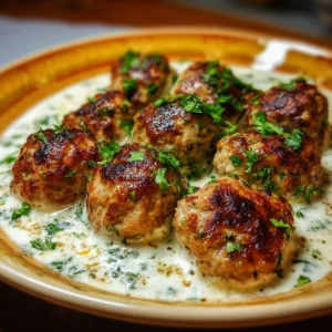 Chicken kofta with garlic yogurt sauce served on a plate