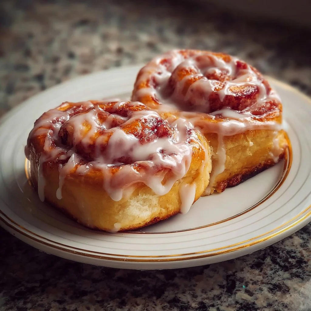 Freshly baked cinnamon rolls with icing, ready to be enjoyed.