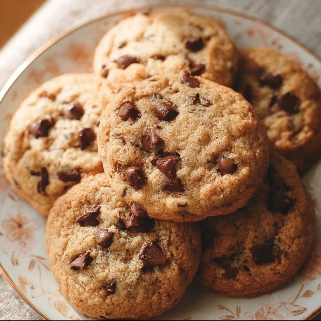 Plate of classic sourdough discard chocolate chip cookies