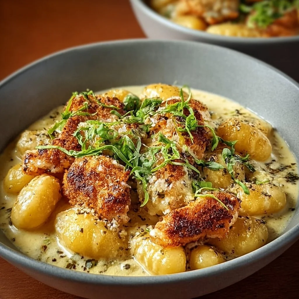 Creamy Crack Chicken Gnocchi with herbs and spices.