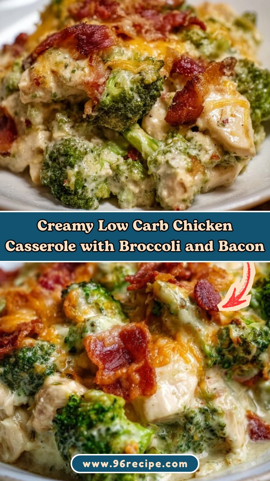 Creamy Low Carb Chicken Casserole with Broccoli and Bacon