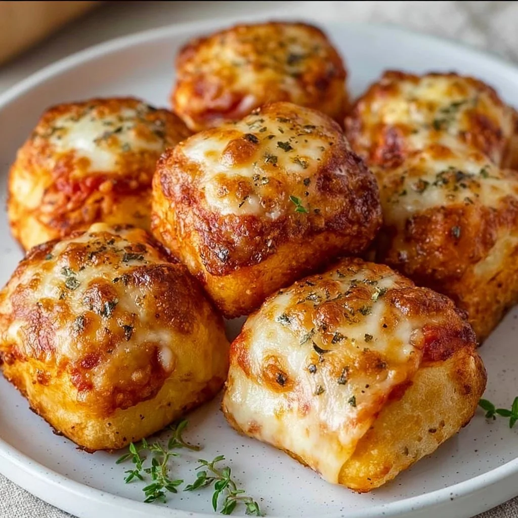 Crispy air fryer pizza rolls served on a plate