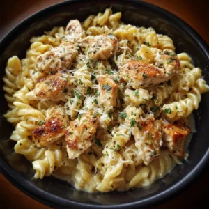 Crockpot Garlic Parmesan Chicken Pasta 3 Crockpot Garlic Parmesan Chicken Pasta served in a bowl