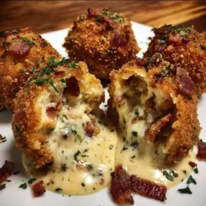 Deep-Fried Bacon Chicken Alfredo Wrath Bombs served on a plate