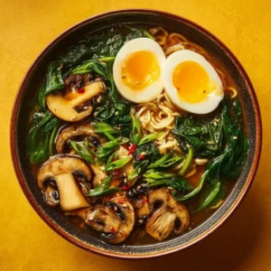 Bowl of delicious homemade ramen topped with fresh ingredients