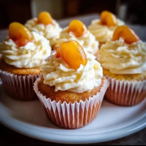 Honey Peach Cream Cheese Cupcakes 3 Honey Peach Cream Cheese Cupcakes topped with fresh peach slices