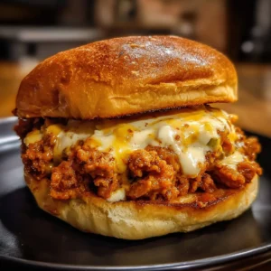 Delicious Cajun Chicken Sloppy Joes with creamy cheese sauce on a toasted bun