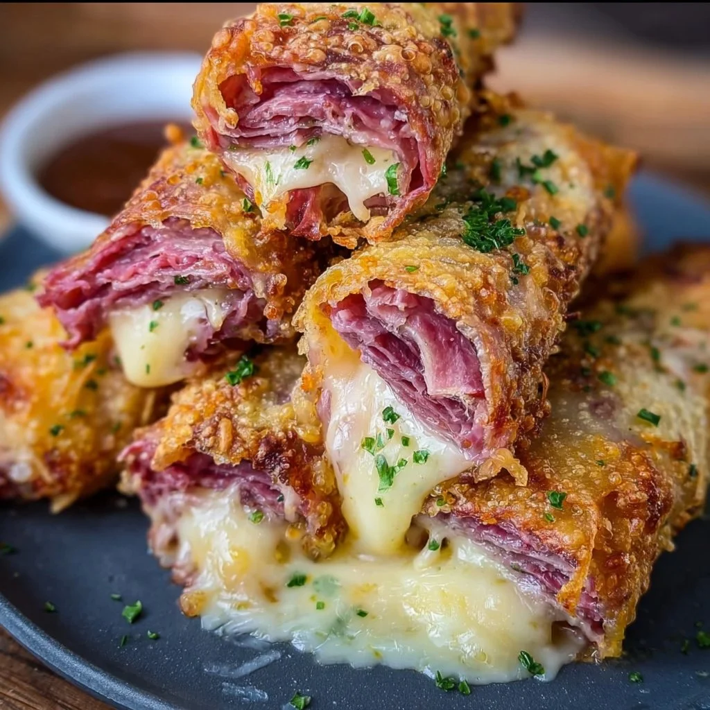 Delicious Keto Crispy Reuben Roll-Ups served on a plate