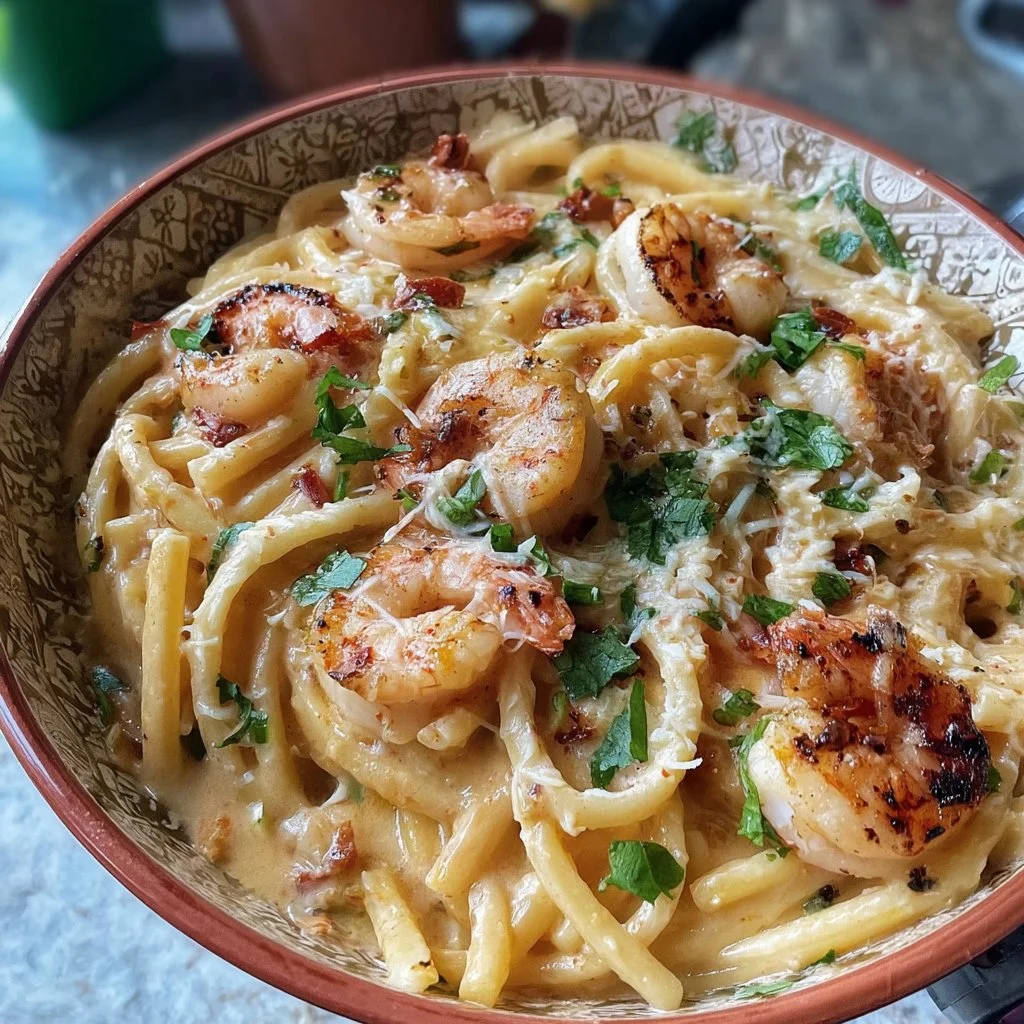 Creamy Marry Me Shrimp Pasta garnished with herbs and served on a plate