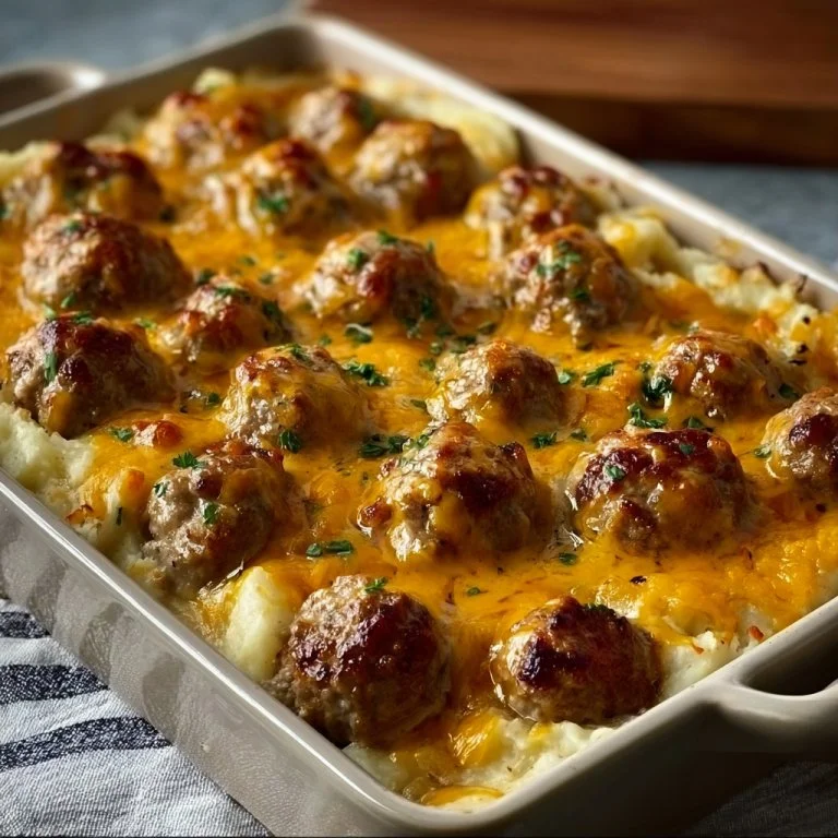 Meatball and Mashed Potato Bake