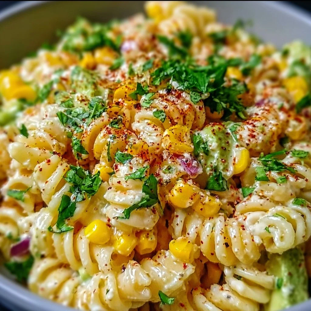Mexican Street Corn Pasta Salad 1 Bowl of Mexican Street Corn Pasta Salad with fresh ingredients and spices