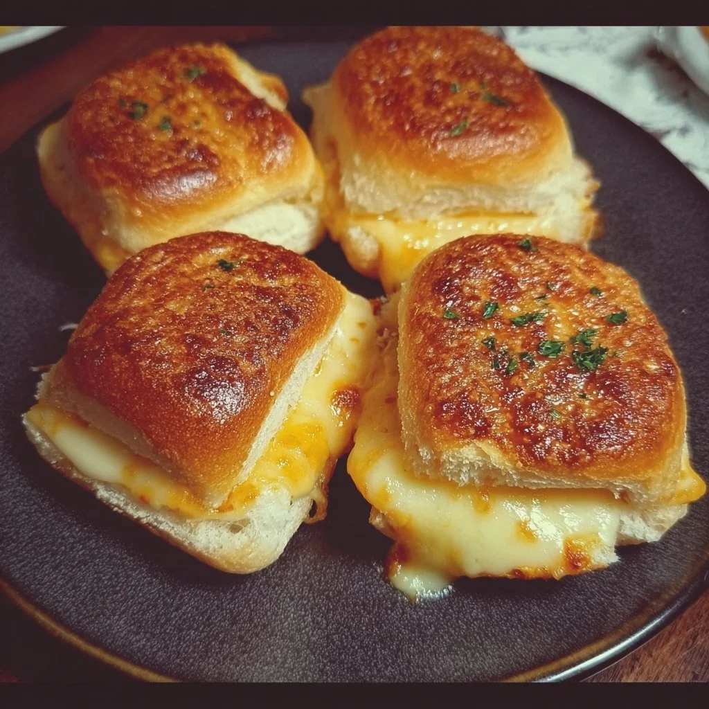 Mini grilled cheese Hawaiian rolls served on a platter