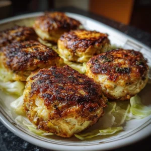 Oven-baked cabbage burgers served on a plate with fresh toppings.