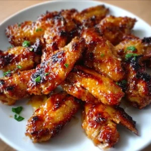 Pineapple-teriyaki chicken wings garnished and ready to serve.