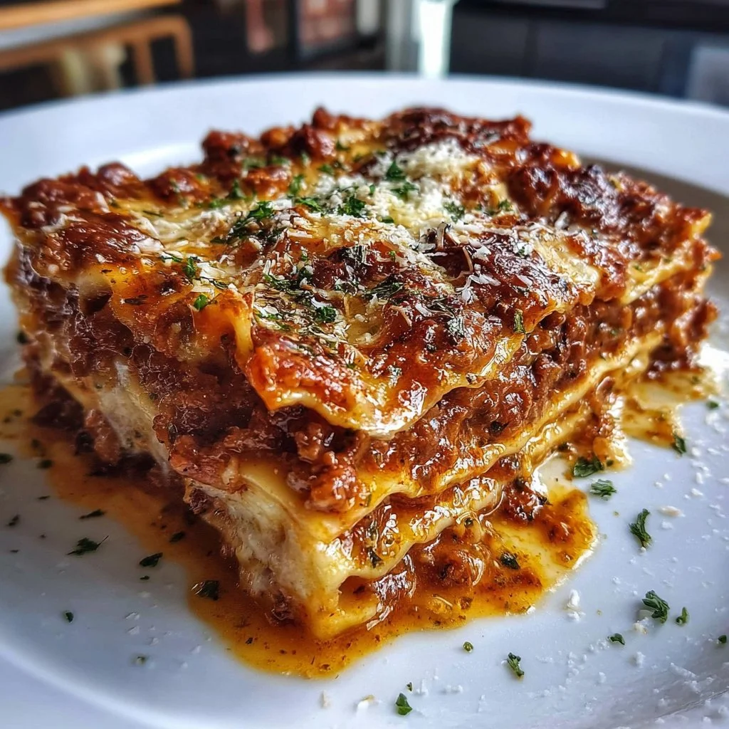 Quick and easy lasagna recipe made with layers of pasta, meat, and cheese.