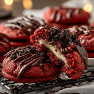 Freshly baked Red Velvet Oreo Cookies on a plate, showcasing their vibrant color and creamy filling.