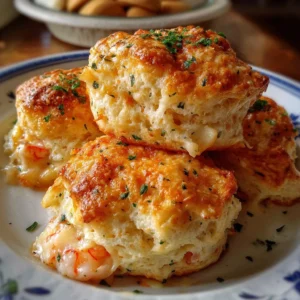 Shrimp Crab Biscuit Melts served on a plate with garnish