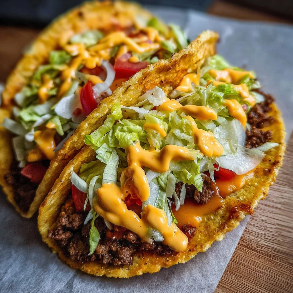 Delicious smash burger tacos served with toppings and sauces