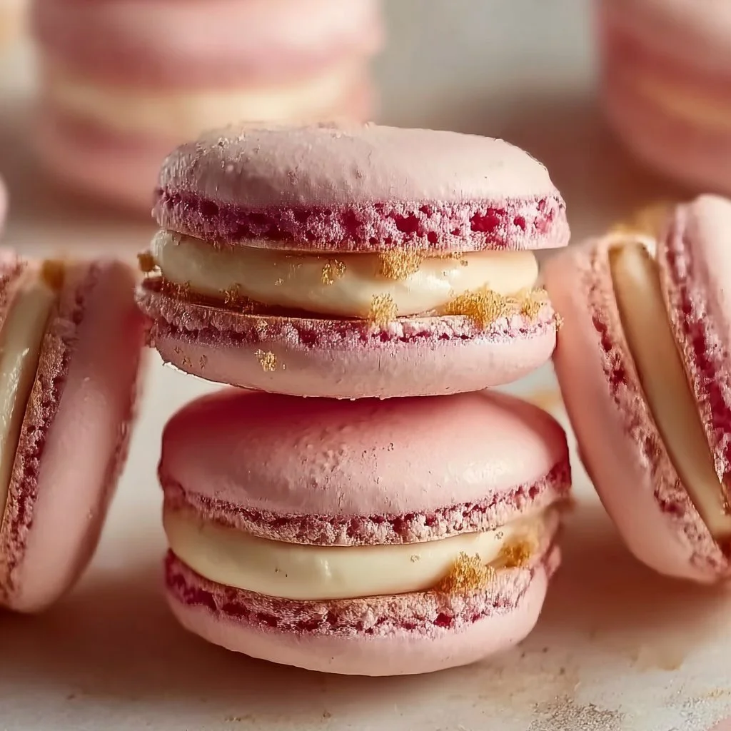 Delicious Strawberry Cheesecake Macarons with fresh strawberries and creamy filling