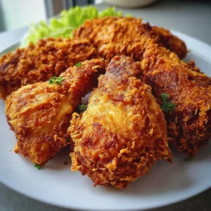 Crispy Air Fryer Fried Chicken served on a plate with dipping sauce.