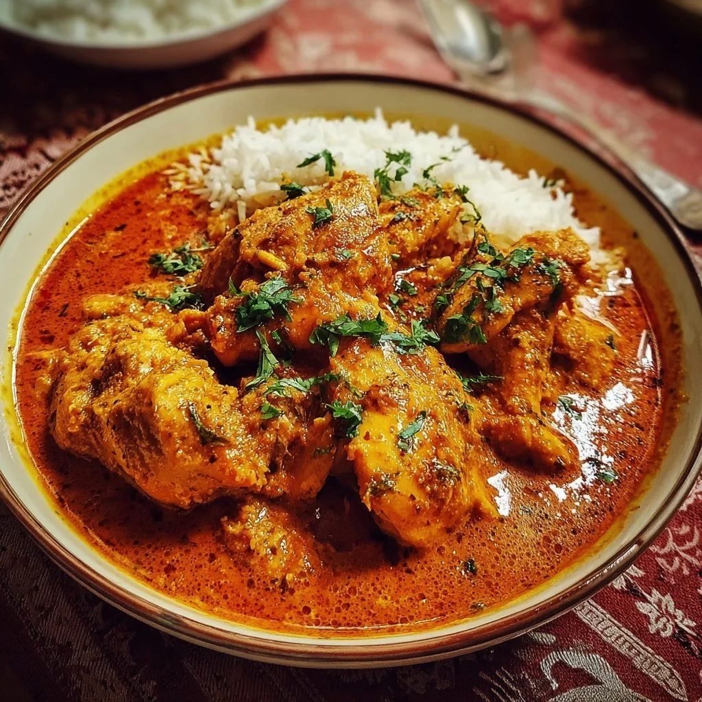Authentic chicken curry dish with vibrant spices and herbs