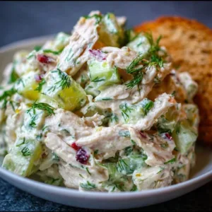 Delicious homemade chicken salad with fresh ingredients