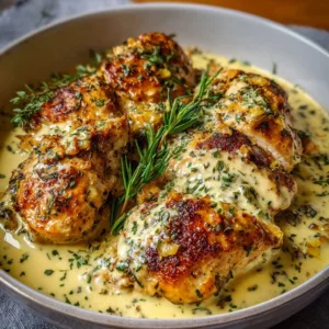 Creamy Herb Chicken (The Easiest 30-Minute Recipe!) 3 Creamy herb chicken served with herbs and creamy sauce on a plate